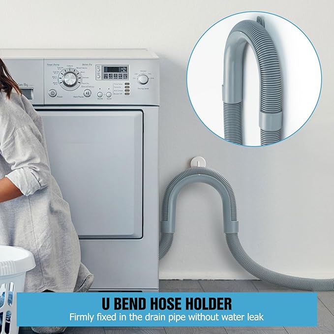 6.6 Feet Universal Washing Machine Drain Hose Flexible Dishwasher Drain Hose Extension Kits Corrugated Washer Hose w/ 1 Adapter 2 Hose Clamps 1 U-Bend Hose Holder