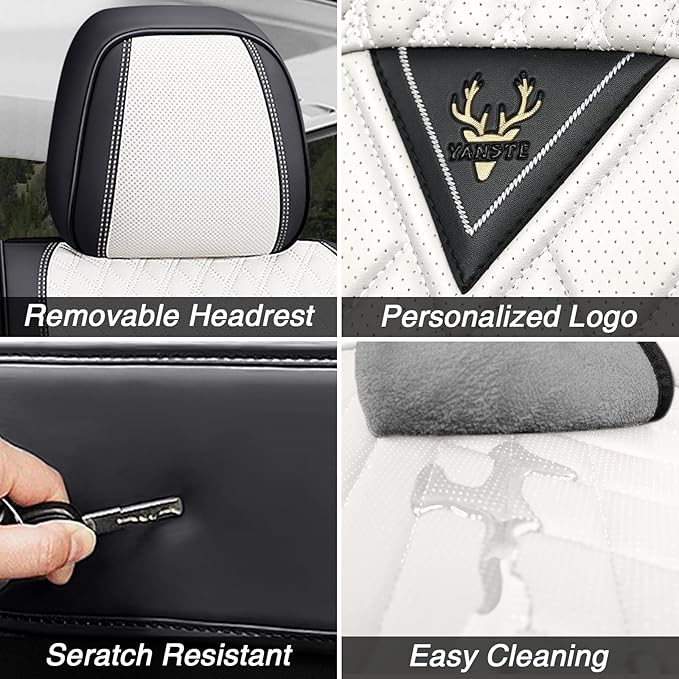 Car Seat Covers for Jaguar E-PACE 2018-2024,Breathable Nappa Leather Car Seat Protector,Front Seat Covers Automotive Seat Cushion with Airbag Compatible(Front Seats,Black-White)