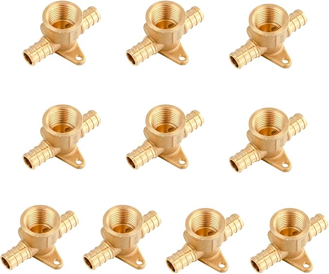 10 PCS EFIELD 1/2" Pex X 1/2" Pex X 1/2" Female NPT Drop-ear Tee, Barb Crimp Brass Pex Fittings, ASTM F1807,(PEX1807172)