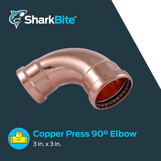 SharkBite 3 x 3 Inch 90 Degree Elbow, Copper Press Plumbing Fitting, UPR0279