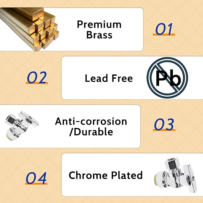 VINTEX 10 Pack Angle Stop Valve 1/2"Push X 3/8" Threaded Compression, 1/2 Inch Push x 3/8 Inch Compression Water Shut Off Valve, 9/16-24UNEF Thread, Copper, CPVC, PE-RT