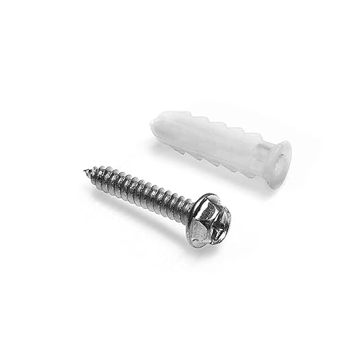 THE CIMPLE CO Ribbed Plastic Conical Anchors and Screws - for Concrete, Stucco, Brick, Drywall, and Similar - Kit of 10 Screws, and 10 Anchors