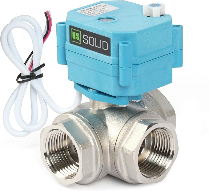 U.S. Solid 1" 3 Way Stainless Steel Motorized Ball Valve L Type AC/DC9-24V, Water Shutoff Valve with Manual Function, Standard Port
