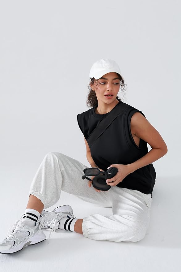 Workout Tank Tops Woman Crew Neck Athletic Tops Cotton Sweatshirt Loose Fit Muscle Tanks Runnning Gym Sports Shirt