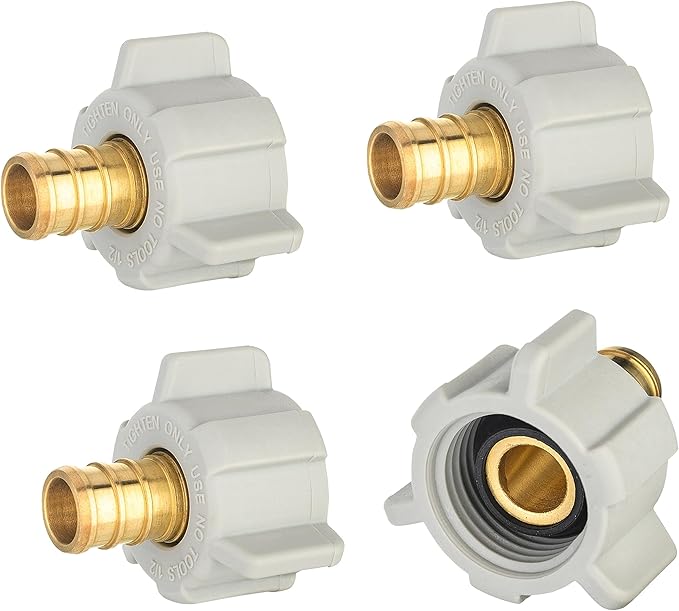4-Pack EFIELD 1/2" Pex X 1/2" Female NPT Swivel Adapter Brass Barb Crimp Brass Fittings, ASTM F1807,(PEX1807202-4PCS)