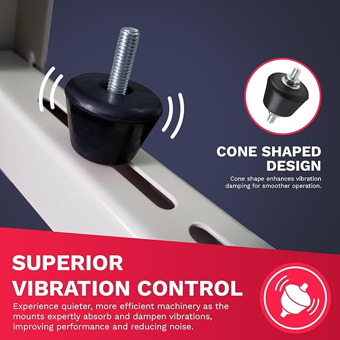 DuctlessAire - Rubber Anti Vibration Mounts w/Studs & Nuts - Vibration Isolators, Damping Stands - Ideal Shaking Isolator for HVAC Systems & Machines(Set of 4 Rubber Mounts, 8 Lock Nuts, 8 Washers)