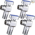 4-Pack SUBMARINE 1/4 Turn Brass Angle Stop Valve Body & Core Control hot and cold water without leakage, 1/2'' Inlet and 1/2'' Outlet Caliber with 3/8'' Adapter for Kitchen and Bathroom