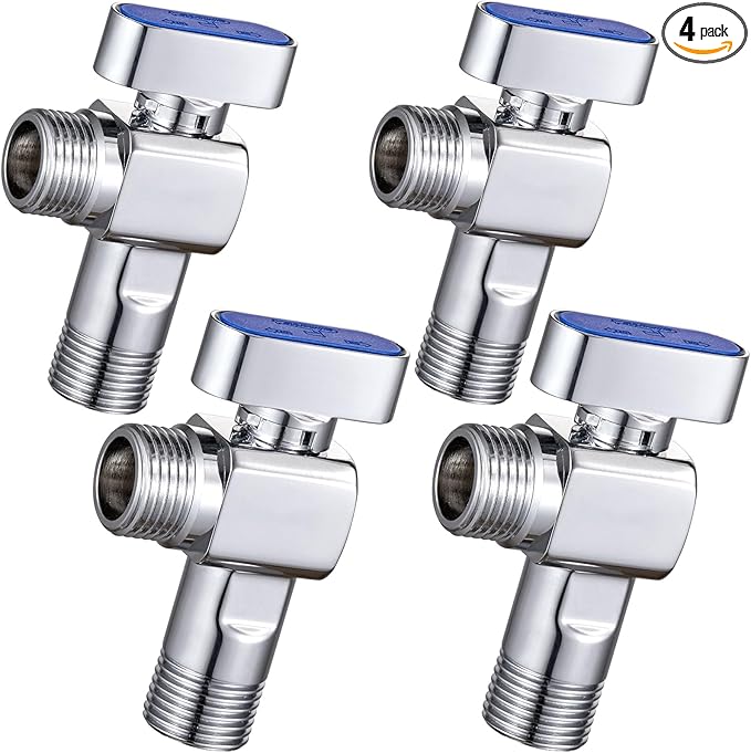 4-Pack SUBMARINE 1/4 Turn Brass Angle Stop Valve Body & Core Control hot and cold water without leakage, 1/2'' Inlet and 1/2'' Outlet Caliber with 3/8'' Adapter for Kitchen and Bathroom