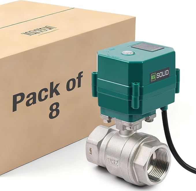 U.S. Solid 1-1/4" Motorized Ball Valve with US Plug 110VAC Stainless Steel Electrical Ball Valve,Auto Return, Normally Closed, IP65(8-PACK)