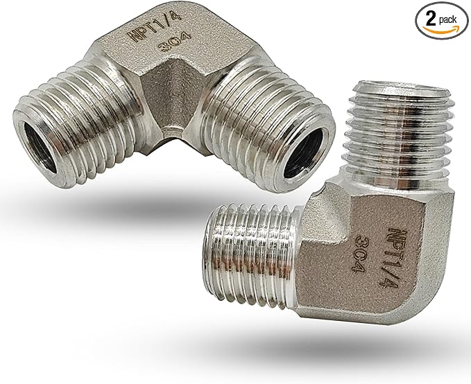 1/4" NPT Male x 1/4" NPT Male 90 Degree Street Elbow Pipe Fitting, 304 Stainless Steel Forged Barstock Street Elbow Adapter, Heavy Duty 5800PSI Pipe Fitting Connector (male x male,1/4")