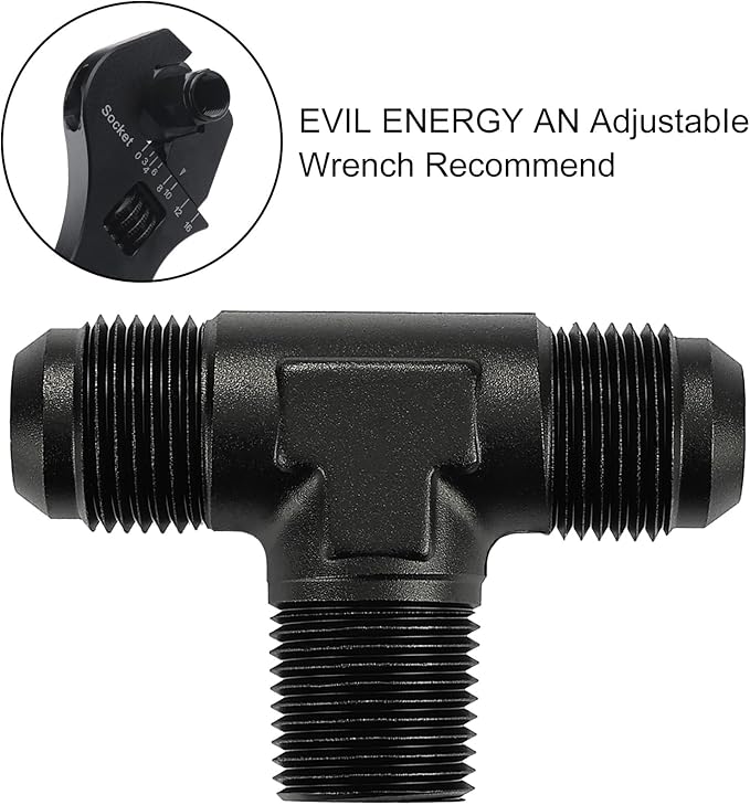 EVIL ENERGY 10AN Tee Male Flare to 1/2 NPT on Side Branch T Fitting Adapter Aluminum Black