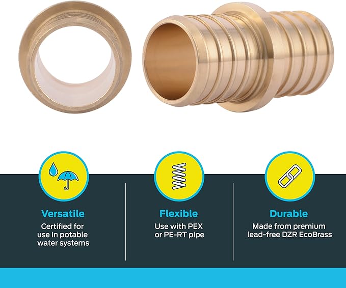 SharkBite 1 Inch Crimp Coupling, Pack of 10, Brass Plumbing Fitting, PEX Pipe, PE-RT, UC020LF