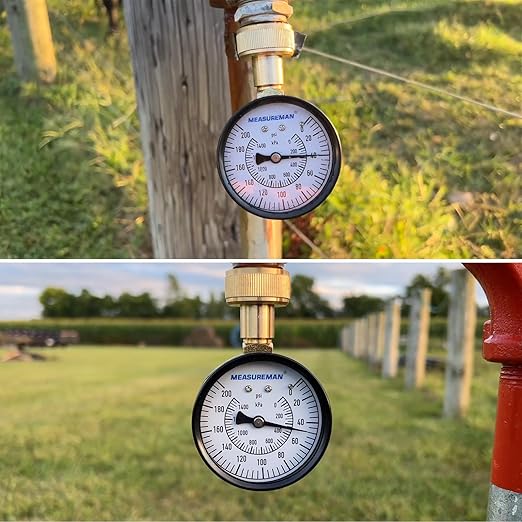 MEASUREMAN 2-1/2'' Water Pressure Test Gauge, 0-200 Psi, 3/4" Female Garden Hose Thread, Stainless Steel Case, for Home Potable Water, House Tube