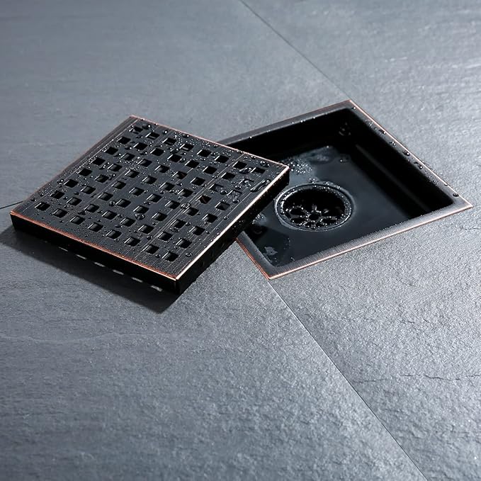 Oil Rubbed Bronze Shower Drain Square Shower Drain 6 inch SUS304 Stainless Steel Shower Floor Drain with Tile Insert Grate Removable