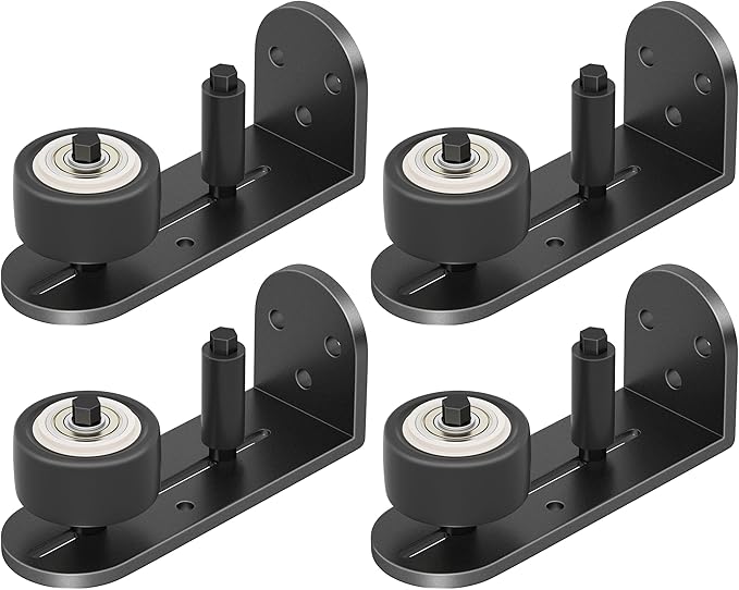 4PCS Sliding Barn Door Floor Guide, Quiet Bearing, Barn Door Adjustable Rubber Rollers, Barn Door Floor Track, Flush Bottom, Round Edge Design, 4.49" L*1.57" W*1.97" H