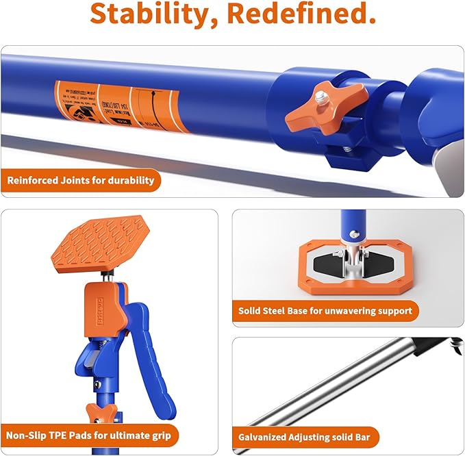 2PK Adjustable Telescopic Support Pole, 54-115 inch Cabinet Jack, Heavy Duty 3rd Hand Support System, 154lbs Load-Bearing for Drywall Lift, Dust Barrier, Cargo Bar