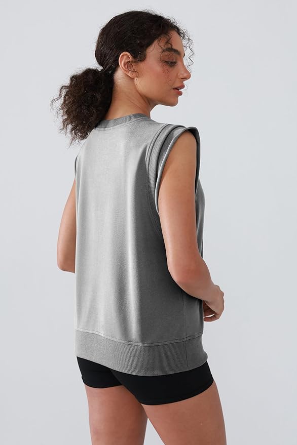 Workout Tank Tops Woman Crew Neck Athletic Tops Cotton Sweatshirt Loose Fit Muscle Tanks Runnning Gym Sports Shirt