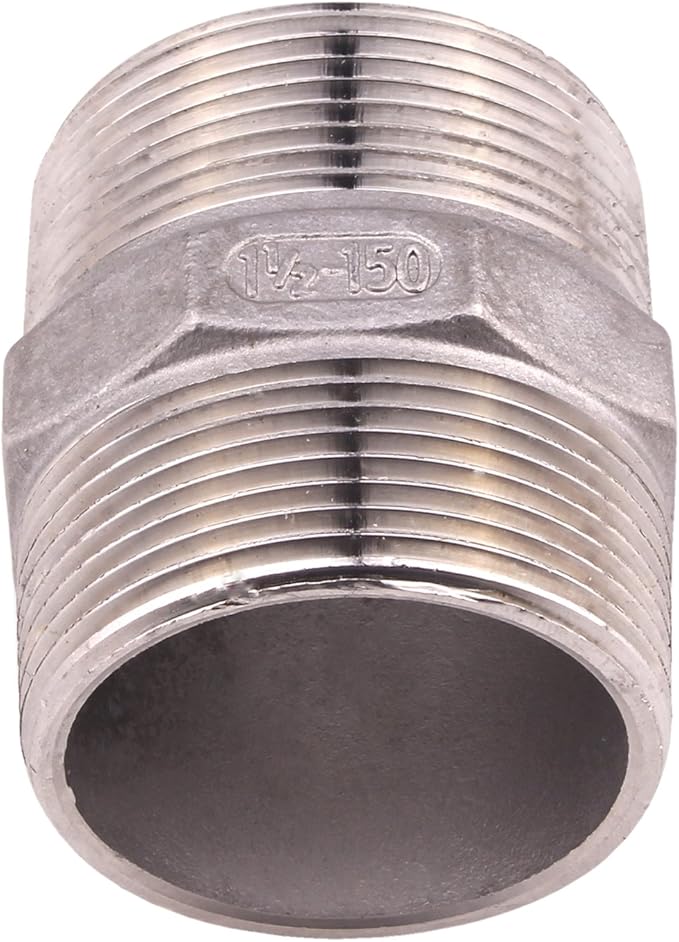 Hex Nipple 1 1/2 Inch Male NPT - DERPIPE Stainless Steel 304 Threaded Pipe Fitting for Brew Kit, Home Piping Application