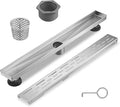 Sharp-tec Linear Shower Drain, 48 inch Shower Drain with Removable Pattern Cover, Brushed Nickel 304 Stainless Steel Rectangle Floor Drain, Adjustable Feet and Hair Strainer Included (Model 101)