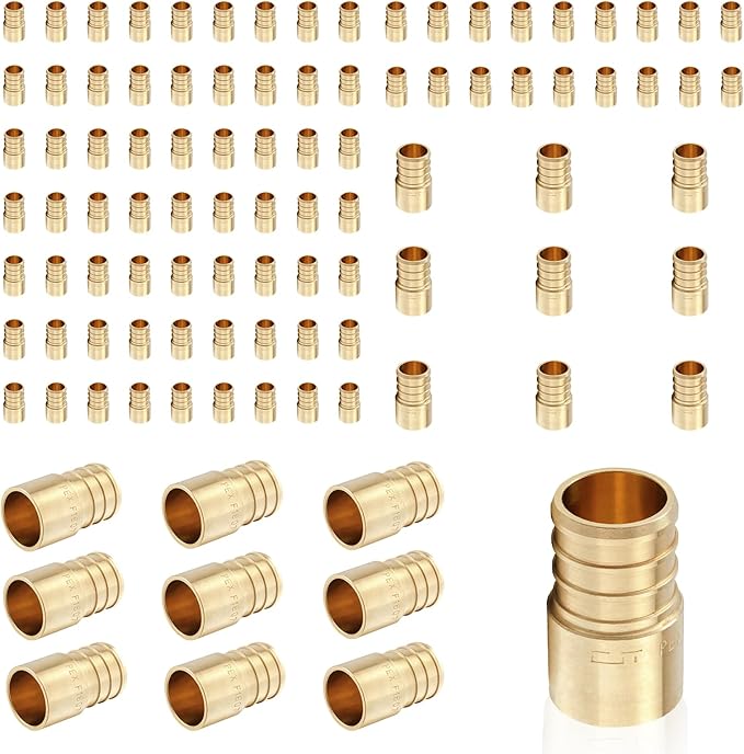 (100-Pack) PEX Fittings, Pex 3/4"x1/2" Female Sweat Copper Adapter, Brass Crimp Fittings, for PEX Tubing Pipe Plumbing, ASTM F1807(PEX1807133-100Pack)