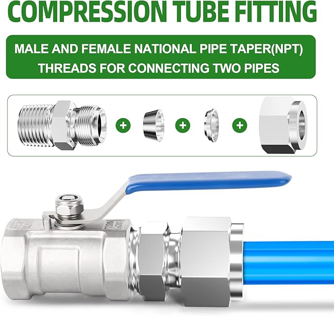 TAISHER 5PCS 304 Stainless Steel Compression Tube Pipe Fitting Connector, 1/4" Tube OD x 1/4" NPT Male Straight Adapter