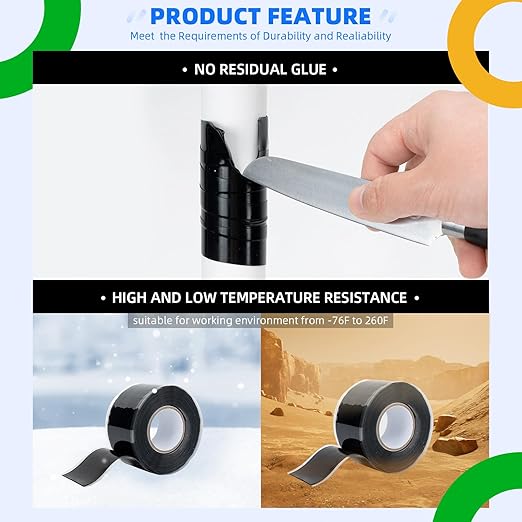 2 Rolls Rescue Tape Self-fusing Silicone Tape 1in(W) x 10ft(L) Waterproof Rubber Tape, Water Hose Leak Seal Pipe Plumbing Hose Repair Tape for Cable Insulating Strech Wrap Seal Black Grip tape