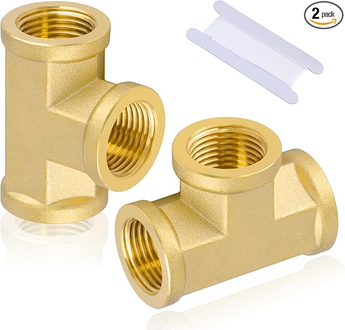 2pcs 3/8" Brass Tee Fittings 3/8" NPT Female Pipe to 3/8" NPT Female Pipe to 3/8 Inch NPT Female Brass Barstock Street Tee Pipe Fittings 3 Way Forged Brass Fittings