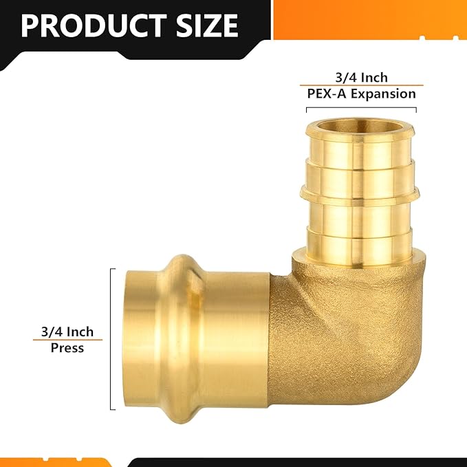 20-Pack HeSun Copper Press Fitting Elbow, 3/4" PRESS X 3/4" PEX-A F1960 Expansion Elbow, LF Brass
