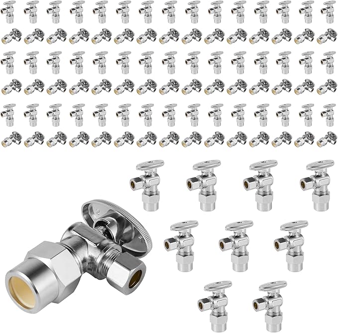 100-Pack Foskan CPVC Angle Stop Valve,1/4 Turn Shut off Valve 1/2" CPVC x 3/8" OD,Chrome Plated Brass