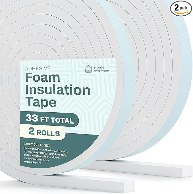 33 Feet Weather Stripping Seal for Doors and Windows Insulation Strip Weatherproof Self Stick Seal 5/16" x 1/2" Soundproof High Density Foam Insulation Tape Adhesive