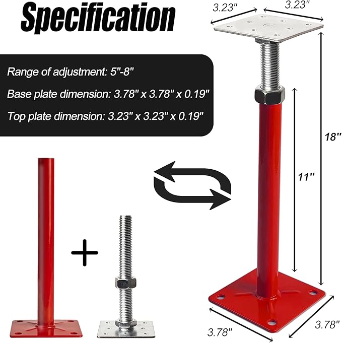 House Jacks for Lifting, 11"-16" Small Screw Jacks Floor Jack Stands, House Floor Jacks Post Pole for Leveling, Adjustable Floor Joist Support Jack for House Foundation Temporary Support