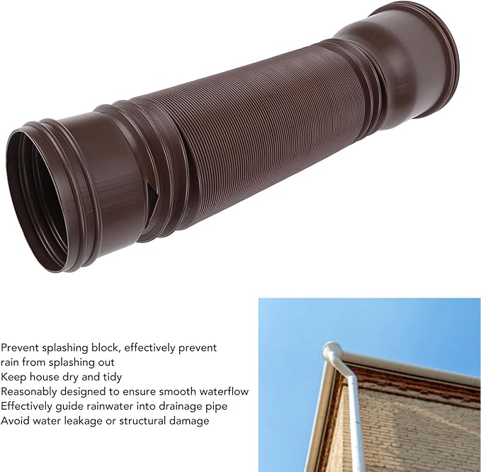 Tyenaza Rain Gutter Downspout Extension, Drainage Pipe, Flexible PE Extendable Drain Away Extender for Outdoor Villa Round (Brown)