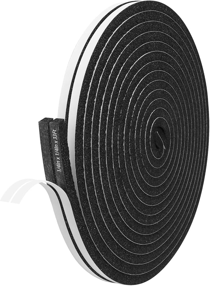 Storystore Foam Insulation Tape Self Adhesive, 1/4In x 1/4In x 33Ft Weather Stripping for Doors and Windows, Sound Proof Soundproofing Door Seal, Weatherstrip, Air Conditioning Seal Strip