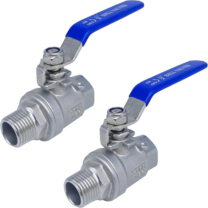 1/2" NPT Full Port Ball Valve Heavy Duty Stainless Steel 304 Male x Female Thread For Water,Oil and Gas 1000WOG（pack of 2）