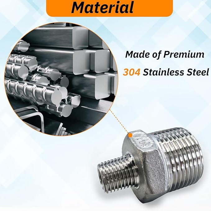 2pcs 3/4" NPT x 1/4" NPT Stainless Steel Nipple, 3/4 to 1/4 Adapter Fitting Reducing Solid Hex Stainless Steel Nipple, Male Reducer for Extending and Connecting Pipes