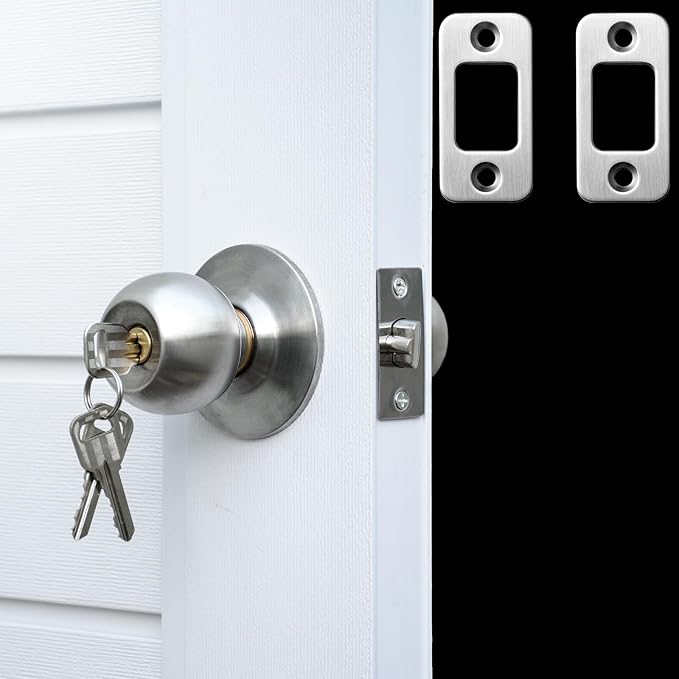 2 Sets Deadbolt Strike Plate Door Strike Plate Door Backplate 1" x 2-1/4" Round Corner with Screws 1-3/8", Silver