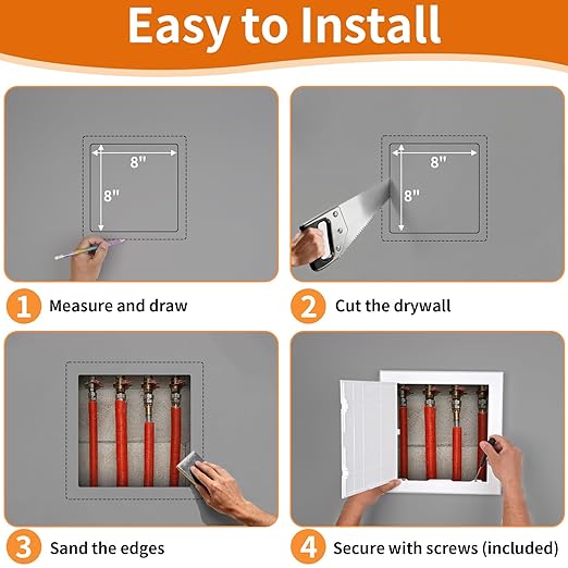 BEVTEE Access Panel for Drywall, 8x8 inch, Wall Access Panel, Plumbing Wall Access Doors for Drywall, Ceiling, Wiring, Cables, Reinforced Hinged, White
