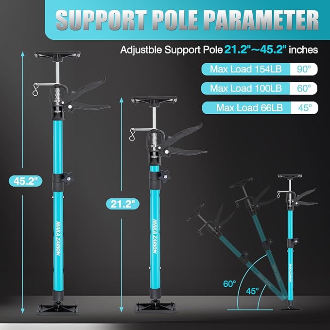 Steel Cabinet Jacks for Installing Cabinets, 3rd Hand Support System Load 154LB, Adjustable Support Pole Jack 21.2-45.2 in, Perfect for Cabinet Lift Installation Tools, Quick Support Rod, 2-Pack