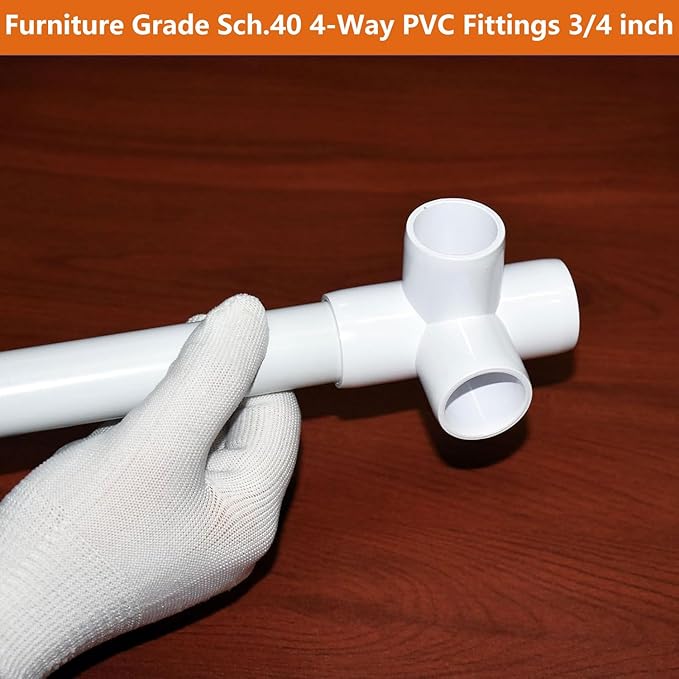 3/4" PVC Fittings 4 Way (10-Pack) Furniture Grade, Elbow Connector, Heavy Duty for DIY Furniture, Frames, UV Resistant - Compatible with 3/4" Schedule 40 PVC Pipes‌