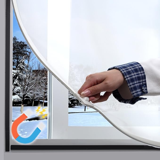 DIY Magnetic Window Insulation kit Frosted Film with White Frame Max 51"X59" Fits Any Size Smaller
