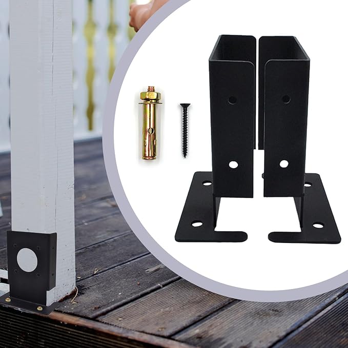 (8 Pack) 4x4 Post Bracket Heavy Duty Adjustable Wood Fence Anchor Base Brackets, for Deck Railing, Mailbox, Pergola Brackets(Black)