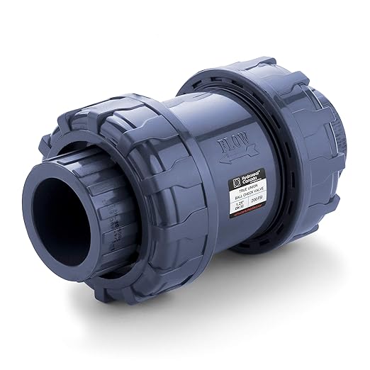 HYDROSEAL Sharkfellow 1 1/4’’ PVC True Union Ball Check Valve with Full Port, ASTM F1970, with EPDM Seals, Corrosion-Free, Service Free, Rated at 200 PSI @73F, Gray, 1 1/4 inch Socket (1 1/4'')