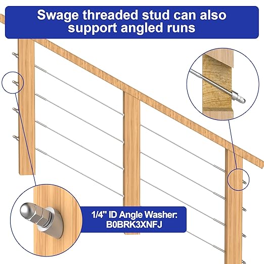 BLIKA 30 Pack 6" Long 1/8" Swage Threaded Stud Tension End Fitting Terminal for 1/8" Deck Cable Railing Hand Swage T316 Stainless Steel, 1/8" Swage Threaded Terminal for 4x4, 2x2 Wood Metal Post