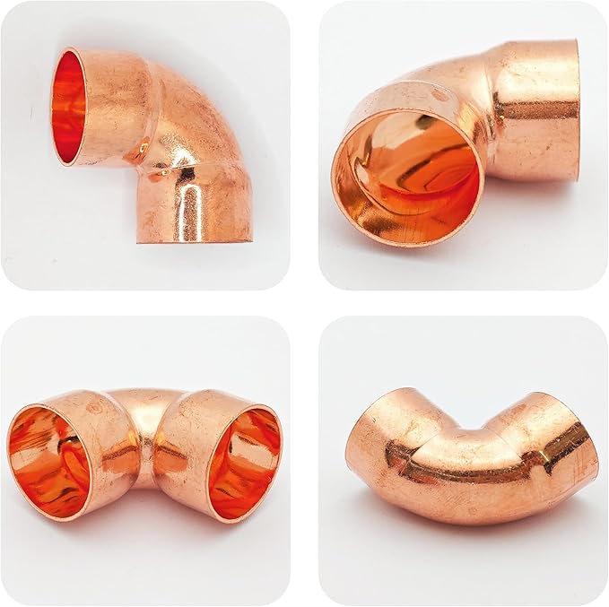 4Pcs 3/4 Inch ID 0.8mm Thick Pure Copper 90 Degree Elbow, Short Radius Pipe Fitting with Sweat Solder Connection for Plumbing HVAC Refrigeration System