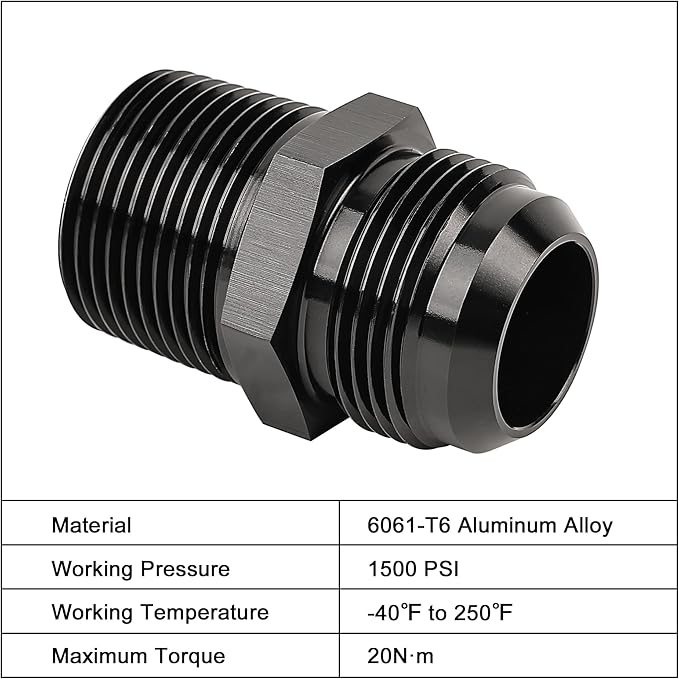 EVIL ENERGY 16AN Male Flare to 1 NPT Fitting Adapter Straight Aluminum Black