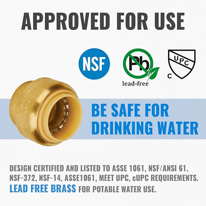 SUNGATOR End Cap, 3/4-Inch Push Fit PEX Cap Fittings, Push-to-Connect, No Lead Brass Plumbing Fittings for Copper, CPVC, Disconnect Clip Include (2-Pack)