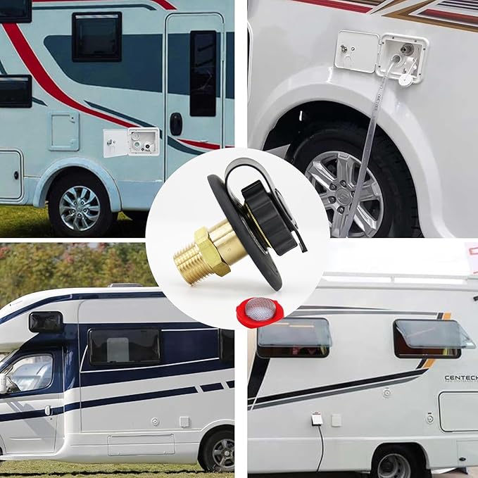 RV Water Inlet Connection City Water Fill Inlet Flange Brass with Check Valve RV Water Hose Connector City Water Fill Flange City Water Hookup for Camper (Black)