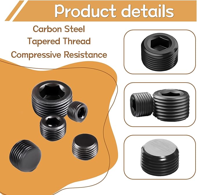 65PCS 6 Size 1/16" 1/8" 1/4" 3/8" 1/2" 3/4" NPT Pipe Fittings, Black Carbon Steel Pipe Plug Socket Set DD032-65