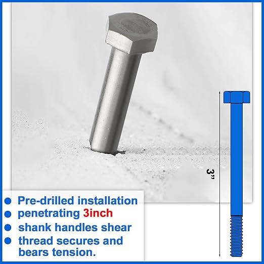 30 Pack 5/16-18 x 3'' Hex Head Cap Screw Bolt 304 Stainless Steel Half Thread External Hex Drive Screw Bolt Fastener for Wet Outdoor Metal Framing Concrete Reinforcement Railing Trellises