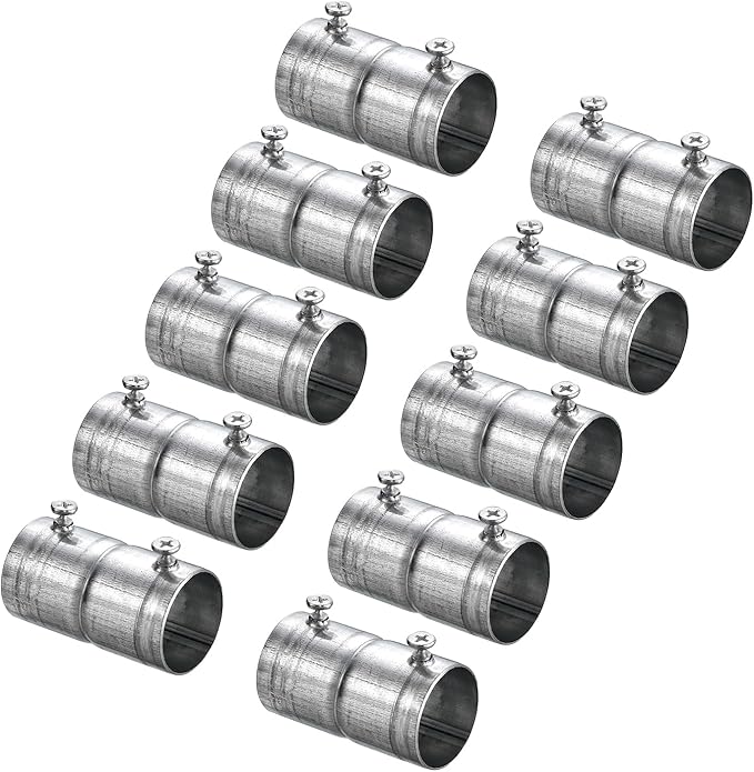 uxcell EMT Coupling, 27mm(1 1/16 inch) EMT Set Screw Coupling Conduit Fittings 53mm Length Electrical Conduit Pipe Connector 0.7mm Wall Thick, 10 Pack
